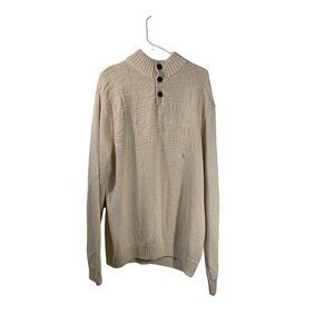 Chaps Mens XL Beige Knit Button Mock Neck Sweater